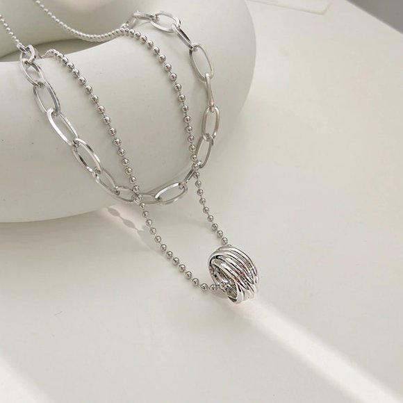 NEW Silver Simple Double Layer Circle Necklace - Picture 5 of 6